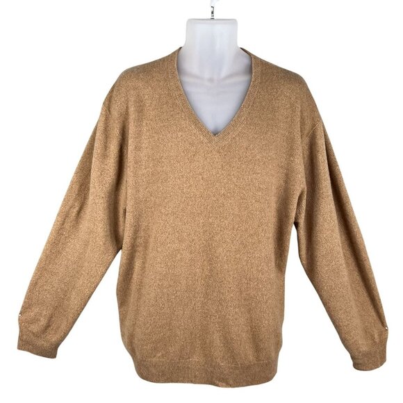 Jos. A. Bank Mens XL Tan Pullover V-Neck 100% Cashmere SOFT Sweater Quiet Luxury - Picture 1 of 14